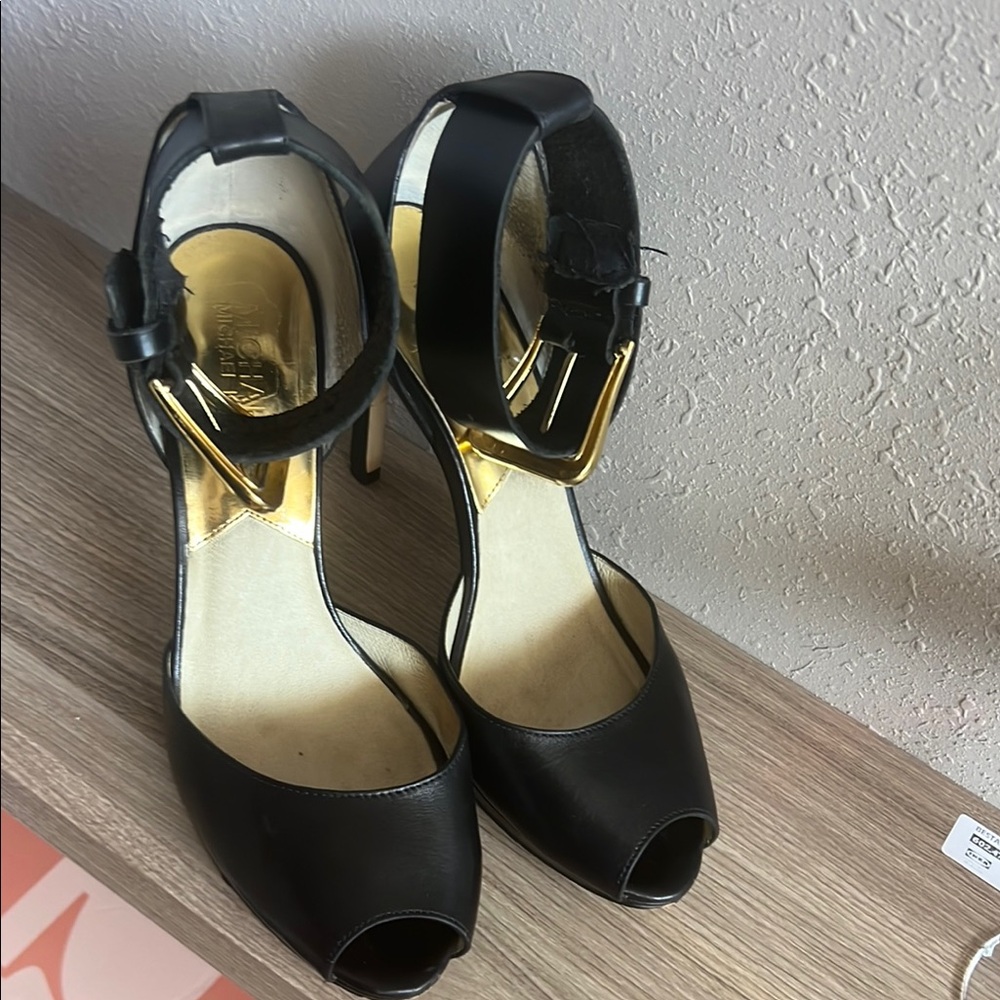 MK Elegant Black Peep-Toe Heels